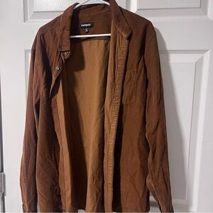 Express Men's Brown Button Up Long Sleeve